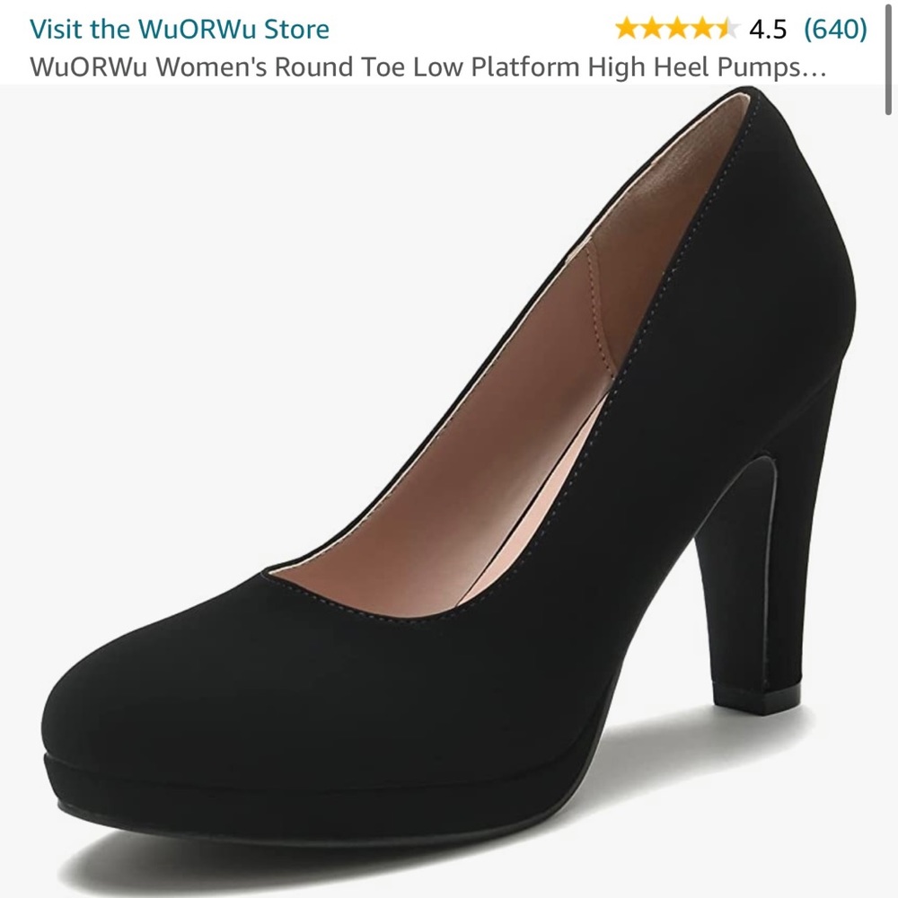 WuORWu Women's Round Toe Low Platform High Heel Pumps